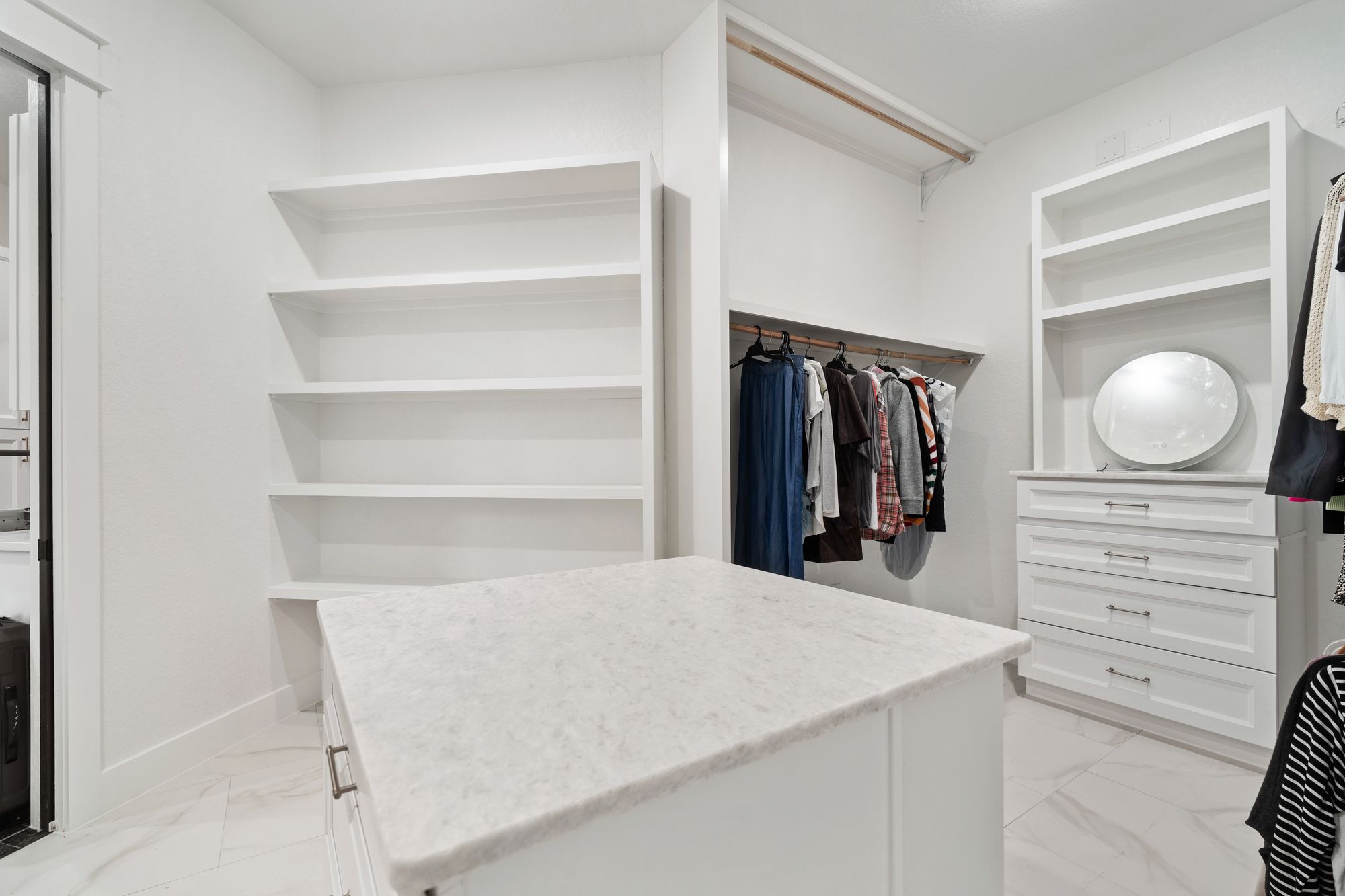 Custom walk-in closet with built-in storage
